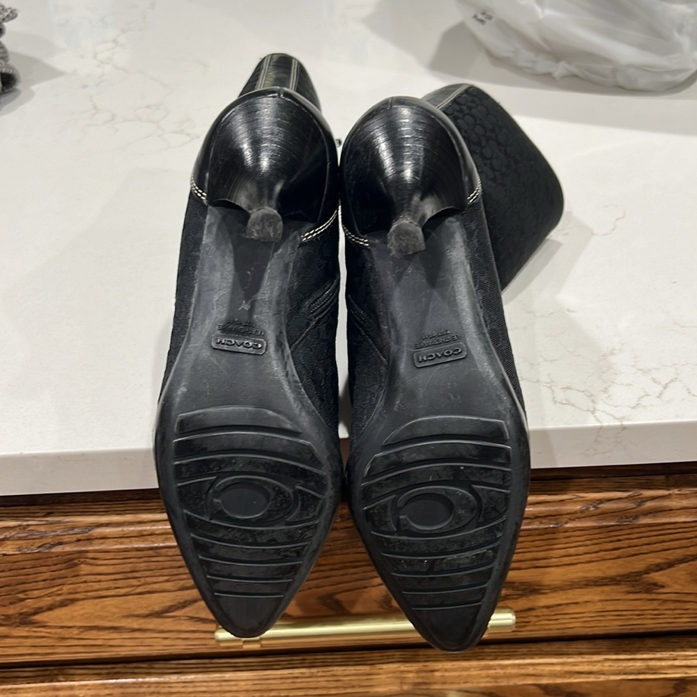 COACH Women Leather and Knit Black Sock Booties 3” Heel Made in Italy Size 7B - Picture 6 of 7